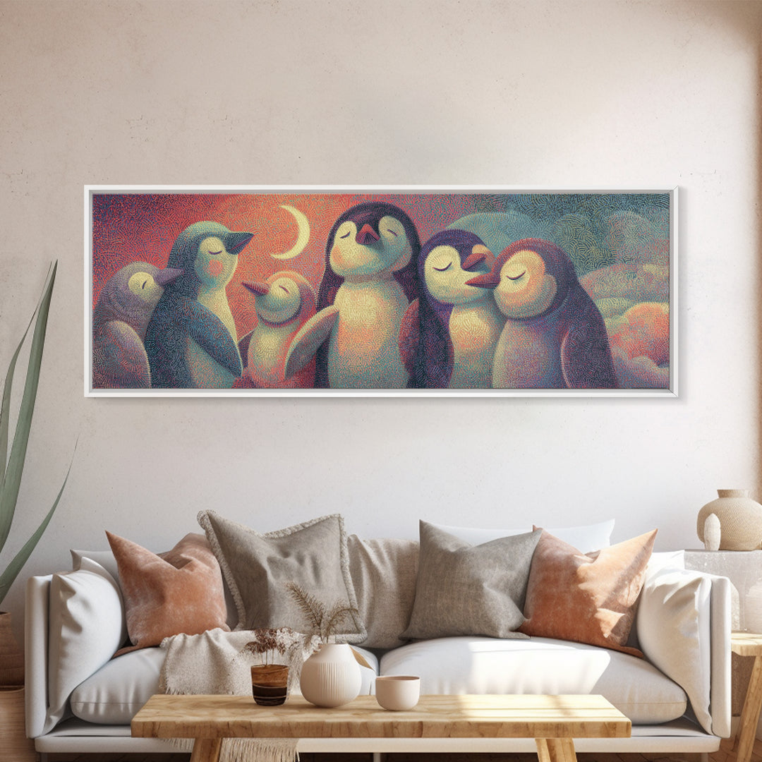 Penguin Holding a Little Heart Shape Framed Canvas Print, Nursery Art, Wall Hangings, Nursery Decor, Abstract Art, Nursery, NUR-3x1-2