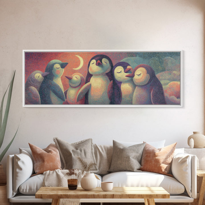 Penguin Holding a Little Heart Shape Framed Canvas Print, Nursery Art, Wall Hangings, Nursery Decor, Abstract Art, Nursery, NUR-3x1-2