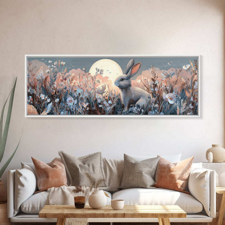 Soft Bunny in a Wildflower Meadow Canvas Print, Nursery Art, Kids Wall Art, Nursery Decor, Fine Art, Nursery, Home Decor, NUR-3x1-21