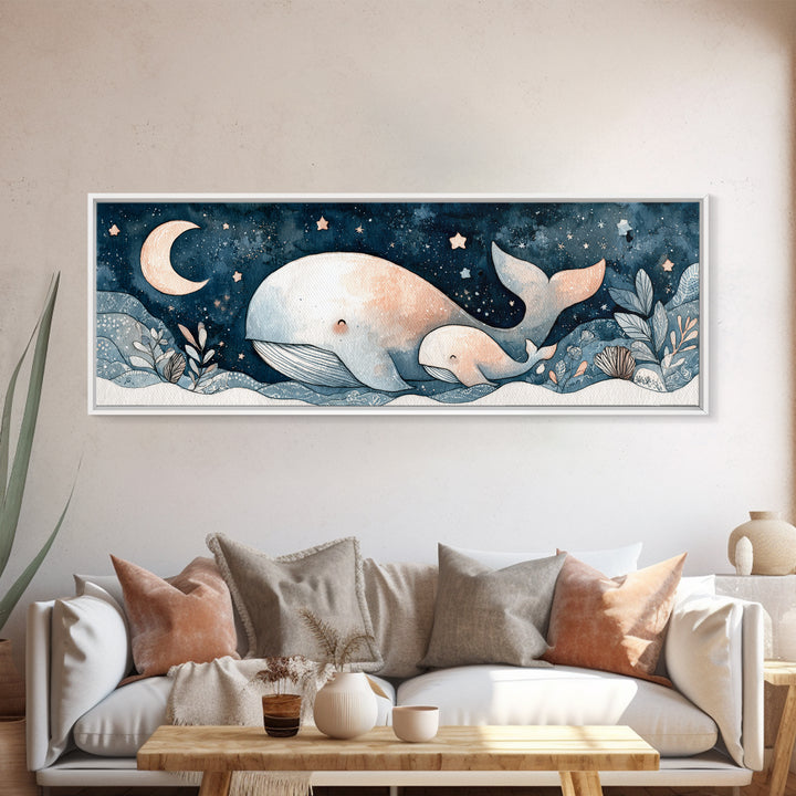 Whale and Tiny Stars Canvas Print, Nursery Art, Dinosaur Wall Art, Nursery Decor, Fine Art, Nursery, Room Decor, NUR-3x1-24