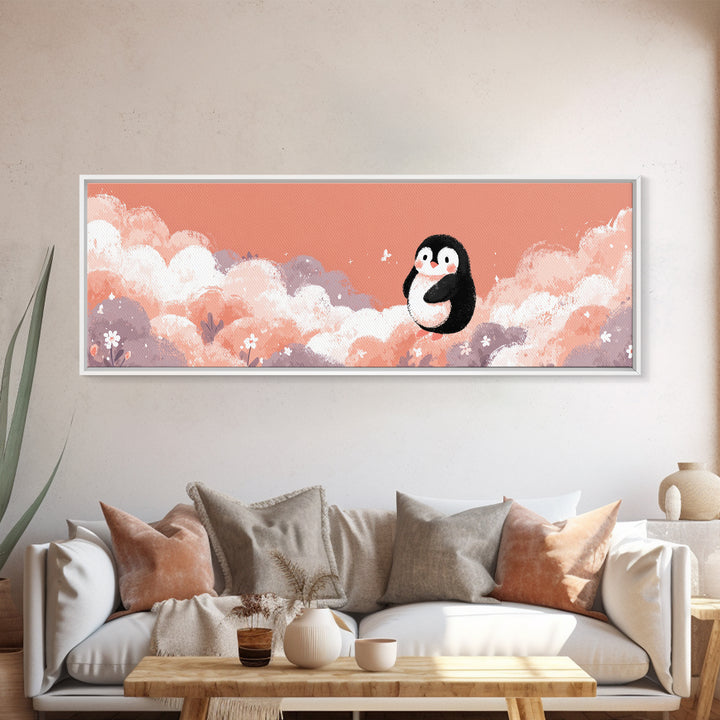 Penguin Holding a Little Heart Shape Canvas Print, Nursery Art, Nursery Wall Decor, Nursery Decor, Abstract Art, Nursery, NUR-3x1-26