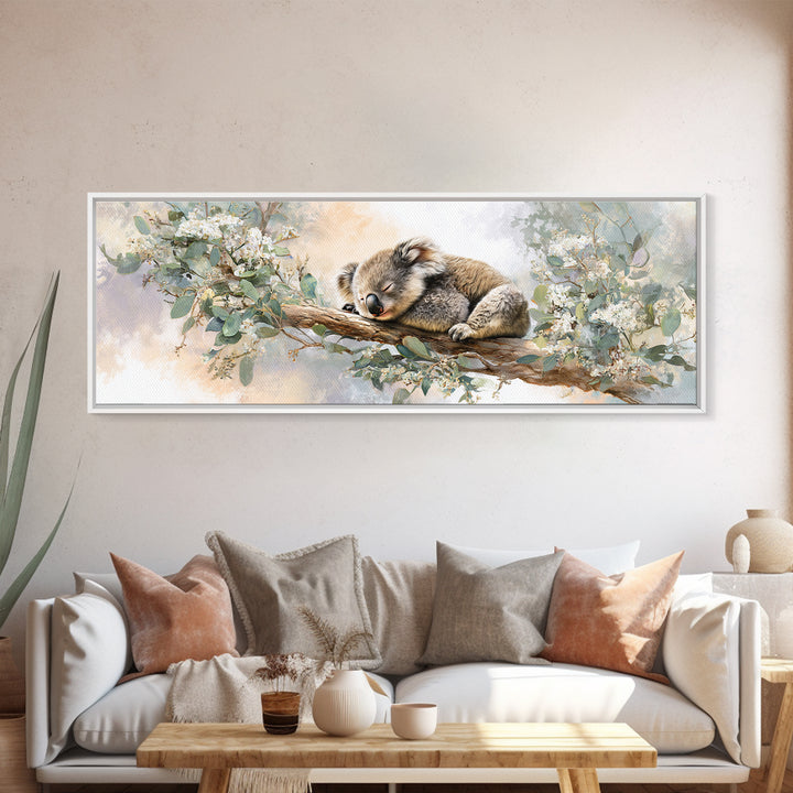 Sleeping Koala on Eucalyptus Branch Canvas Print, Nursery Art, Wall Art Set of 3, Nursery Decor, Nursery, Dinosaur Wall Art, NUR-3x1-29
