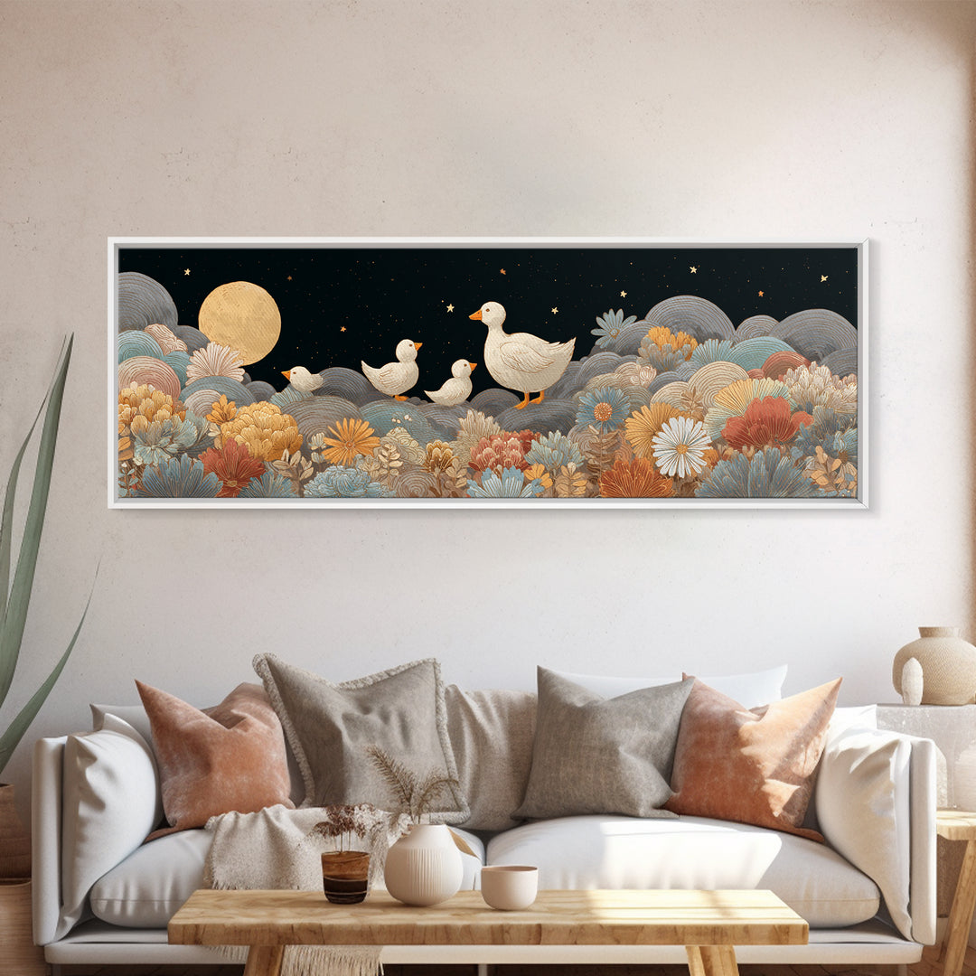 Ducklings Following a Mother Duck Canvas Print, Nursery Art, Wall Art, Nursery Decor, Oil Painting, Nursery, Nursery Prints, NUR-3x1-30