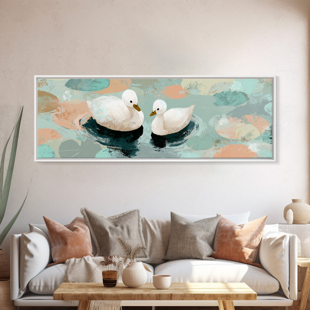 Swan and Cygnet Framed Canvas Print, Nursery Art, Woodland Nursery Art, Nursery Decor, Watercolor Art, Nursery, NUR-3x1-32