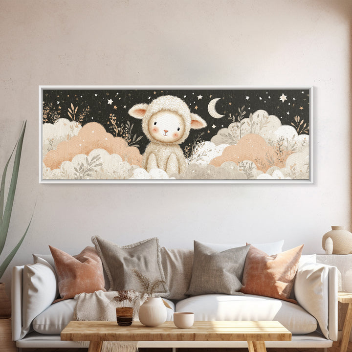 Little Lamb under a Starry Sky Canvas Print, Nursery Art, Luxury Decor, Nursery Decor, Fine Art, Nursery, Nursery Wall Art, NUR-3x1-35