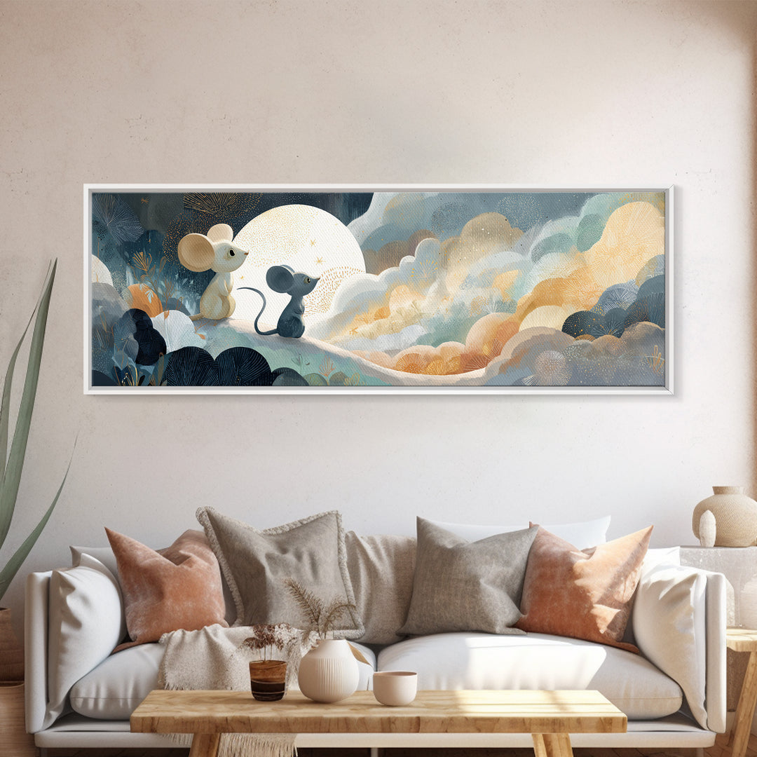 Ballet Mouse in Storybook Style Canvas Print, Nursery Art, Whimsical Wall Art, Nursery Decor, Nursery, Minimalist Decor, NUR-3x1-36