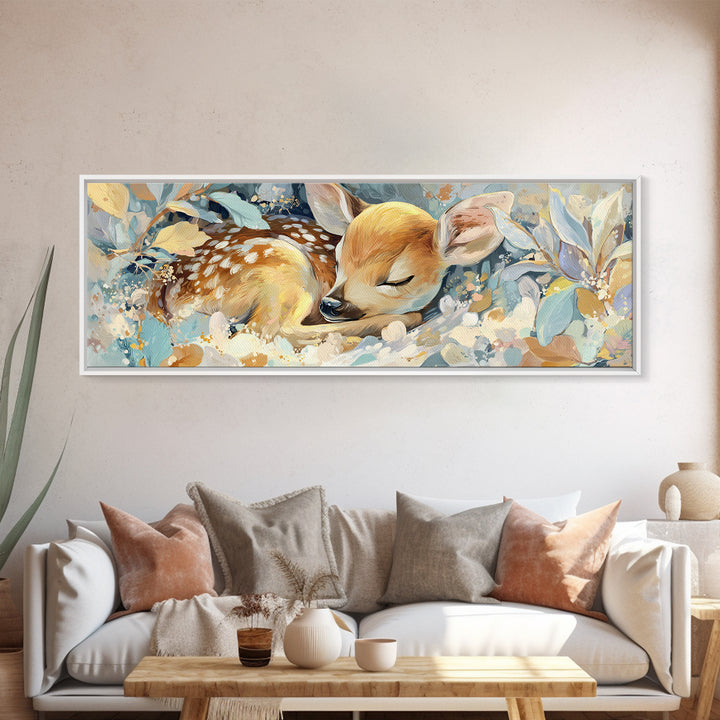 Deer Fawn Sleeping Canvas Print, Nursery Art, Modern Decor, Nursery Decor, Fine Art, Nursery, Art Print, Digital Art, NUR-3x1-39