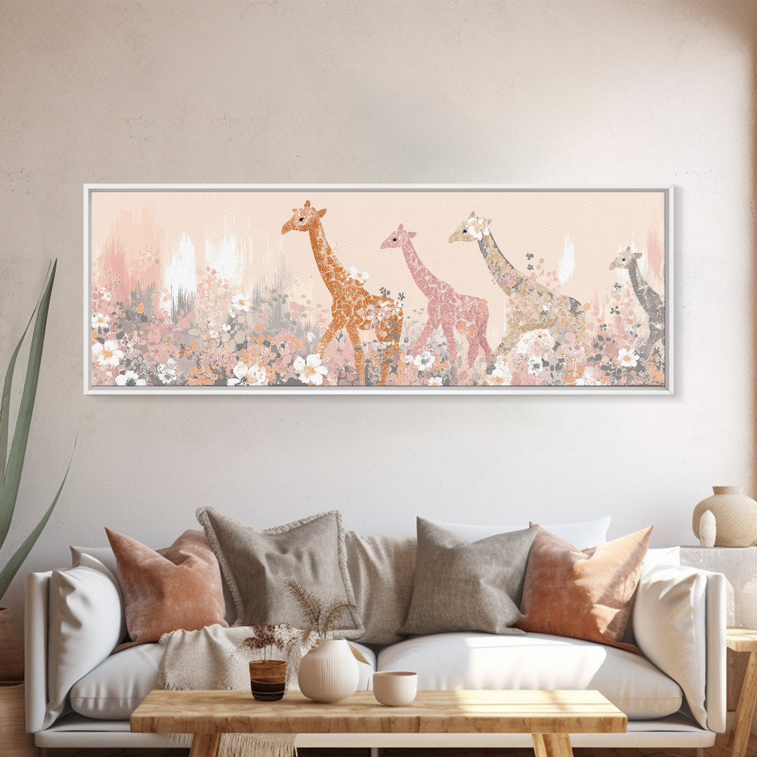Gentle Giraffe with Pastel Flowers Canvas Print, Nursery Art, Wall Art Set of 3, Nursery Decor, Watercolor Art, Nursery, NUR-3x1-42