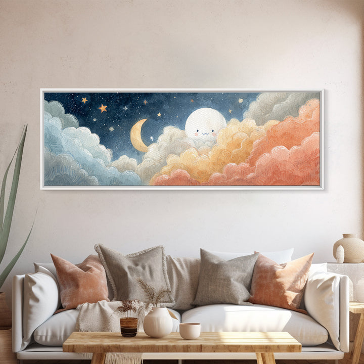 Moon and Stars Canvas Print, Nursery Art, Art Print, Nursery Decor, Fine Art, Nursery 243, Wall Art Set of, Girl Nursery Decor, NUR-3x1-43