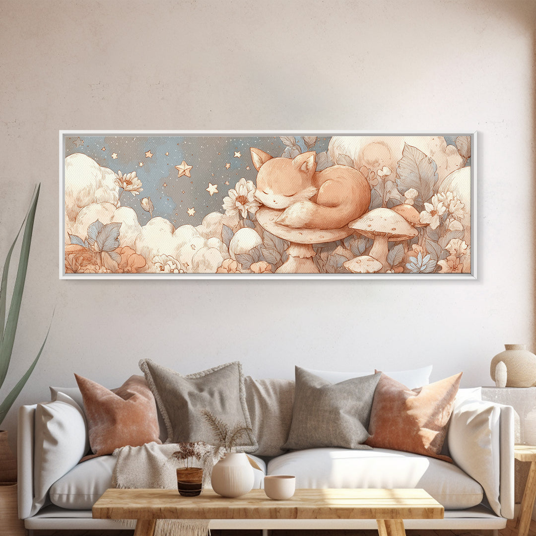 Woodland Fox Tucked Framed Canvas Print, Nursery Art, Gallery Decor, Nursery Decor, Fine Art, Nursery, Wall Art, Wall Decor, NUR-3x1-44