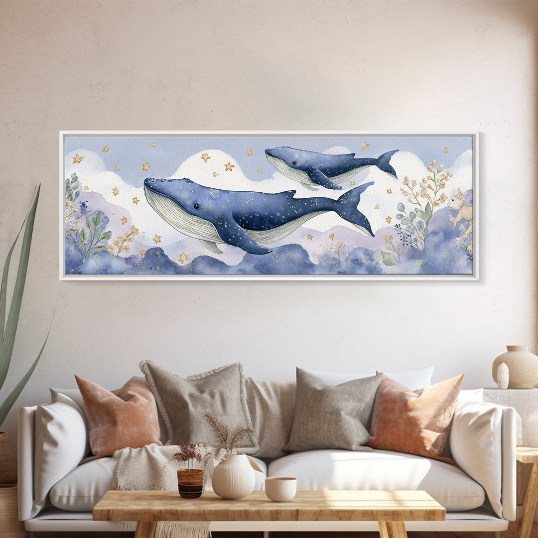 Whale and Tiny Stars Canvas Print, Nursery Art, Luxury Decor, Nursery Decor, Fine Art, Nursery, Nursery Wall Art, Printable Art, NUR-3x1-48