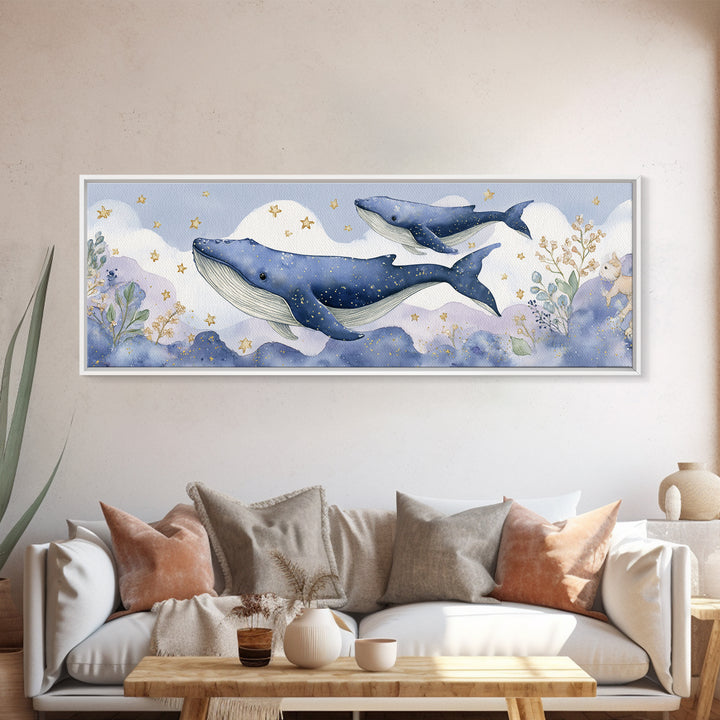Whale and Tiny Stars Canvas Print, Nursery Art, Luxury Decor, Nursery Decor, Fine Art, Nursery, Nursery Wall Art, Printable Art, NUR-3x1-48