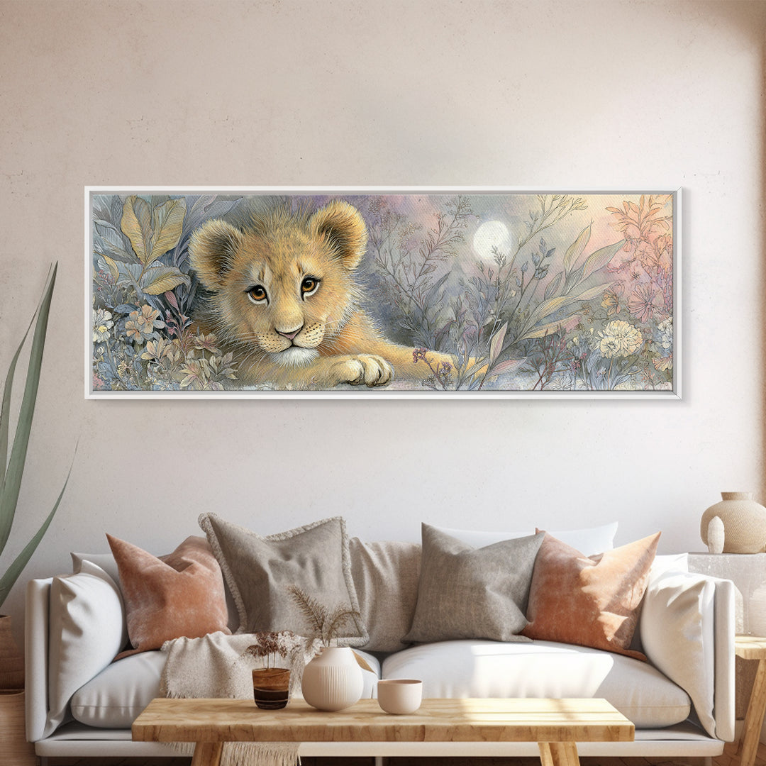 Lion Cub with Soft Golden Mane Canvas Print, Nursery Art, Woodland Nursery, Nursery Decor, Abstract Art, Nursery, Gallery Decor, NUR-3x1-49