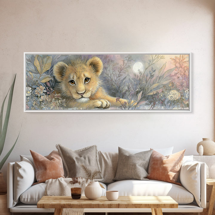 Lion Cub with Soft Golden Mane Canvas Print, Nursery Art, Woodland Nursery, Nursery Decor, Abstract Art, Nursery, Gallery Decor, NUR-3x1-49