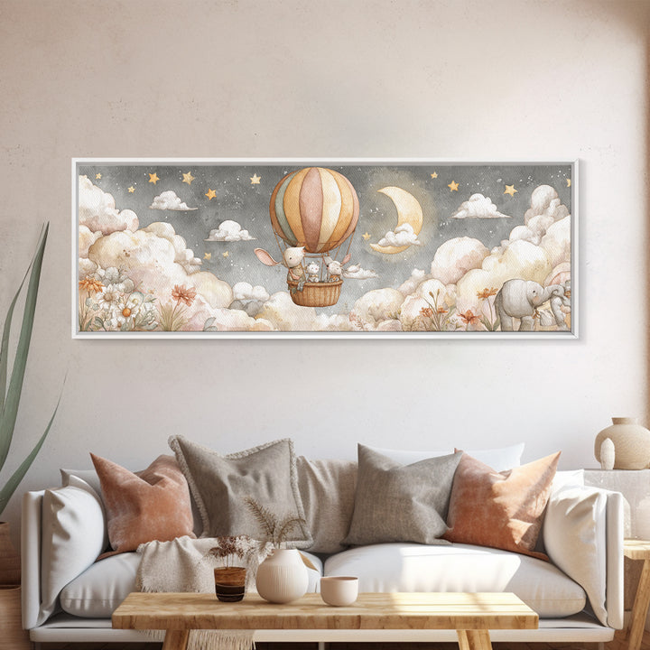 Floating Hot Air Balloon Framed Canvas Print, Nursery Art, Room Decor, Nursery Decor, Abstract Art, Nursery, Printable Art, NUR-3x1-52