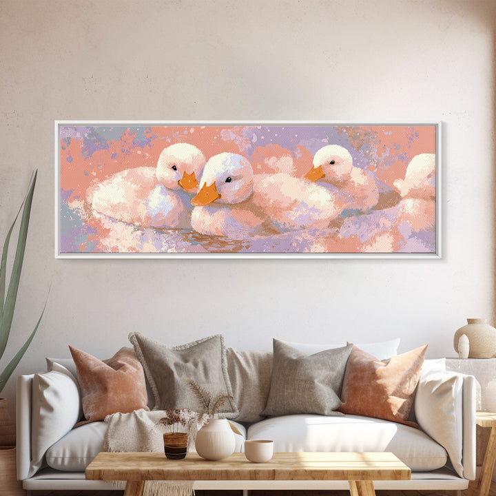 Ducklings Following a Mother Duck Canvas Print, Nursery Art, Playroom Wall Art, Nursery Decor, Nursery, Statement Artwork, NUR-3x1-54
