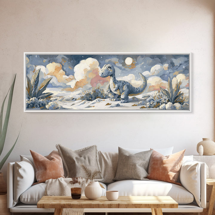 Tiny Dinosaur with Friendly Expression Framed Canvas Print, Nursery Art, Contemporary Art, Nursery Decor, Fine Art, Nursery, NUR-3x1-55