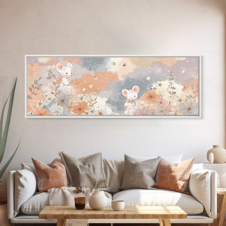 Ballet Mouse in Storybook Style Framed Canvas Print, Nursery Art, Statement Artwork, Nursery Decor, Fine Art, Nursery, NUR-3x1-60