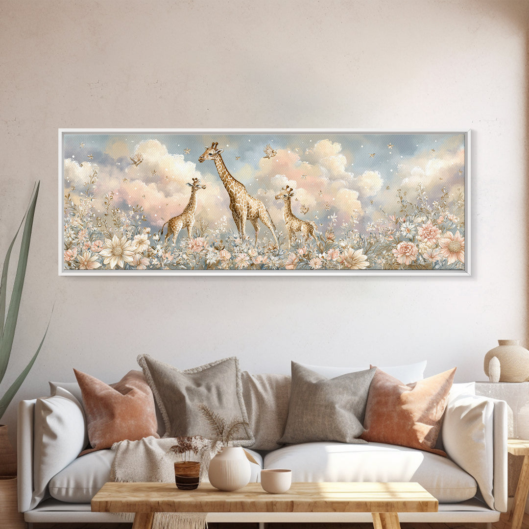 Gentle Giraffe with Pastel Flowers Canvas Print, Nursery Art, Wall Art Set of 3, Nursery Decor, Watercolor Art, Nursery, NUR-3x1-66