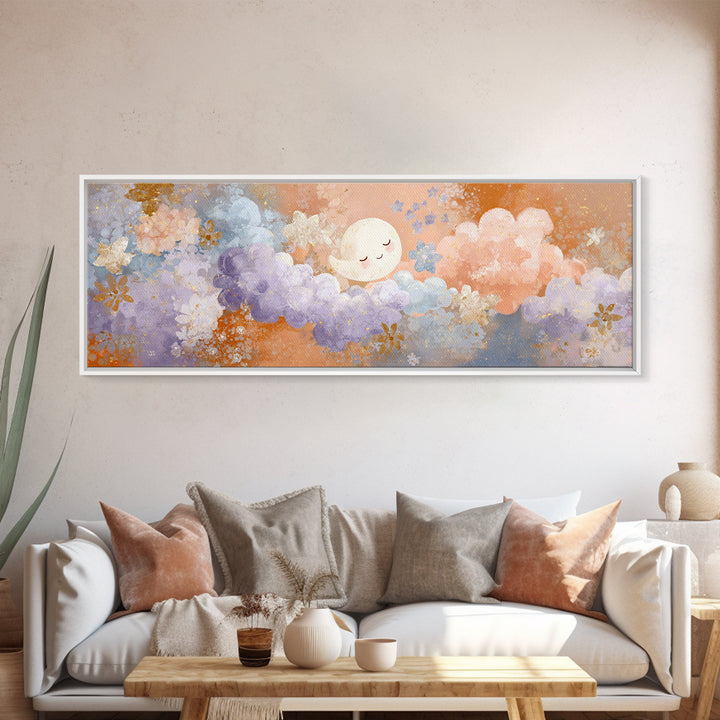Moon and Stars Framed Canvas Print, Nursery Art, Printable Art, Nursery Decor, Abstract Art, Nursery, Watercolor Print, NUR-3x1-67