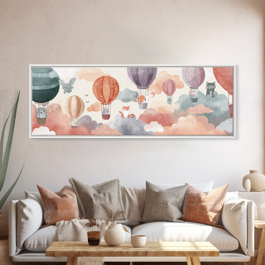 Floating Hot Air Balloon Canvas Print, Nursery Art, Wall Decor, Nursery Decor, Nursery 276, Playroom Decor, Wall Art Set of, NUR-3x1-76