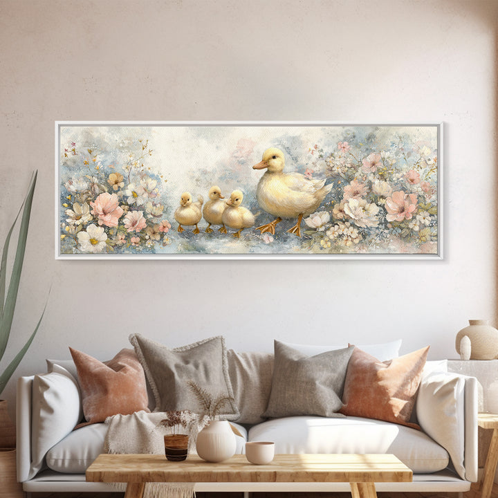 Ducklings Following a Mother Duck Canvas Print, Nursery Art, Art Print, Nursery Decor, Fine Art, Nursery 278, Wall Art Set of, NUR-3x1-78