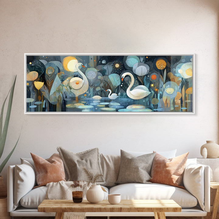 Swan and Cygnet Canvas Print, Nursery Art, Art Print, Nursery Decor, Fine Art, Nursery 280, Wall Art Set of, Girl Nursery Decor, NUR-3x1-80