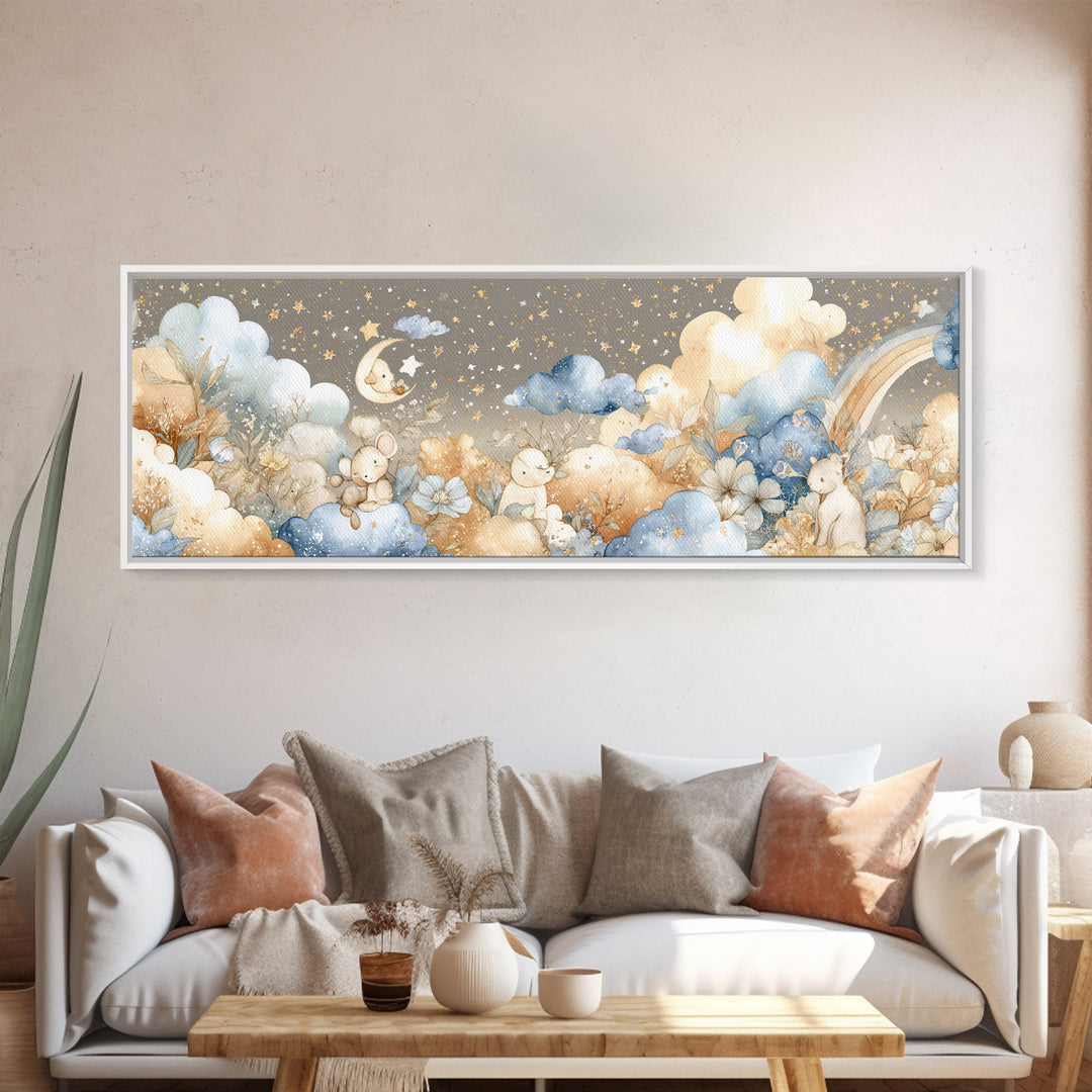 Clouds and Raindrops Canvas Print, Nursery Art, Wall Art Print, Nursery Decor, Watercolor Art, Nursery, Baby Girl Nursery, NUR-3x1-86