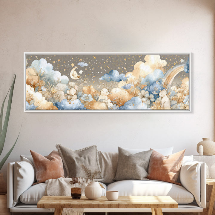 Clouds and Raindrops Canvas Print, Nursery Art, Wall Art Print, Nursery Decor, Watercolor Art, Nursery, Baby Girl Nursery, NUR-3x1-86