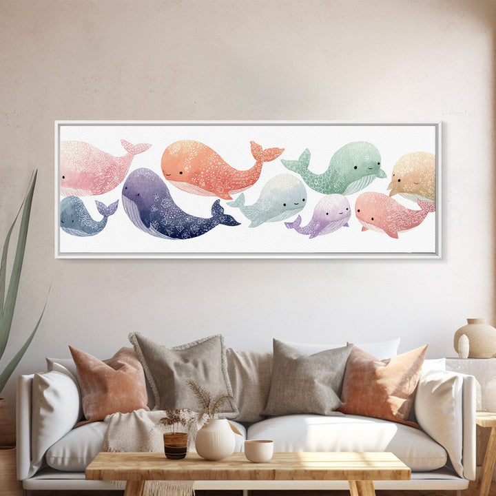 Friendly Ocean Creatures Canvas Print, Nursery Art, Minimalist Decor, Nursery Decor, Fine Art, Nursery, Nursery Wall Decor, NUR-3x1-88