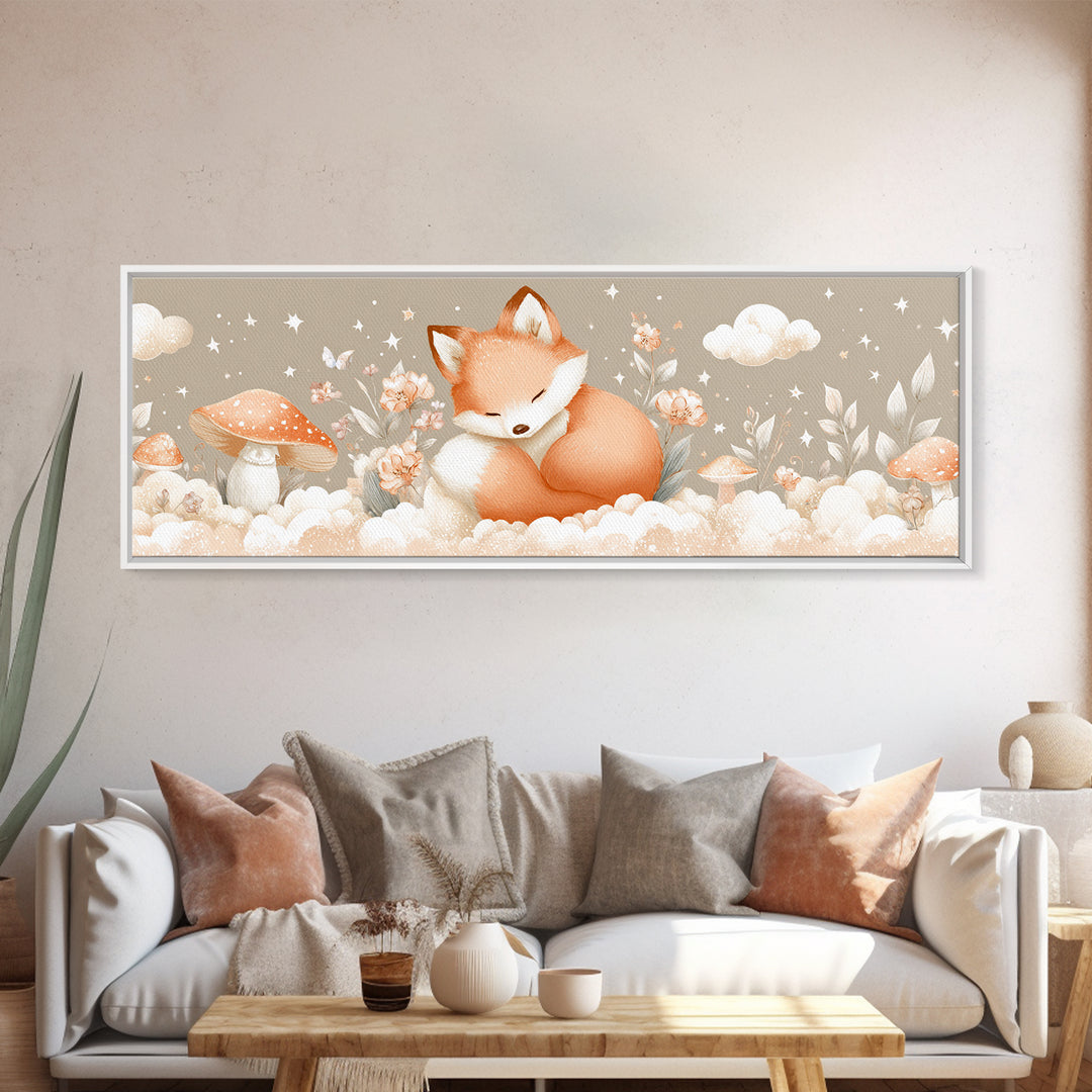 Woodland Fox Tucked Canvas Print, Nursery Art, Wall Hangings, Nursery Decor, Oil Painting, Nursery, Digital Download Art, NUR-3x1-92