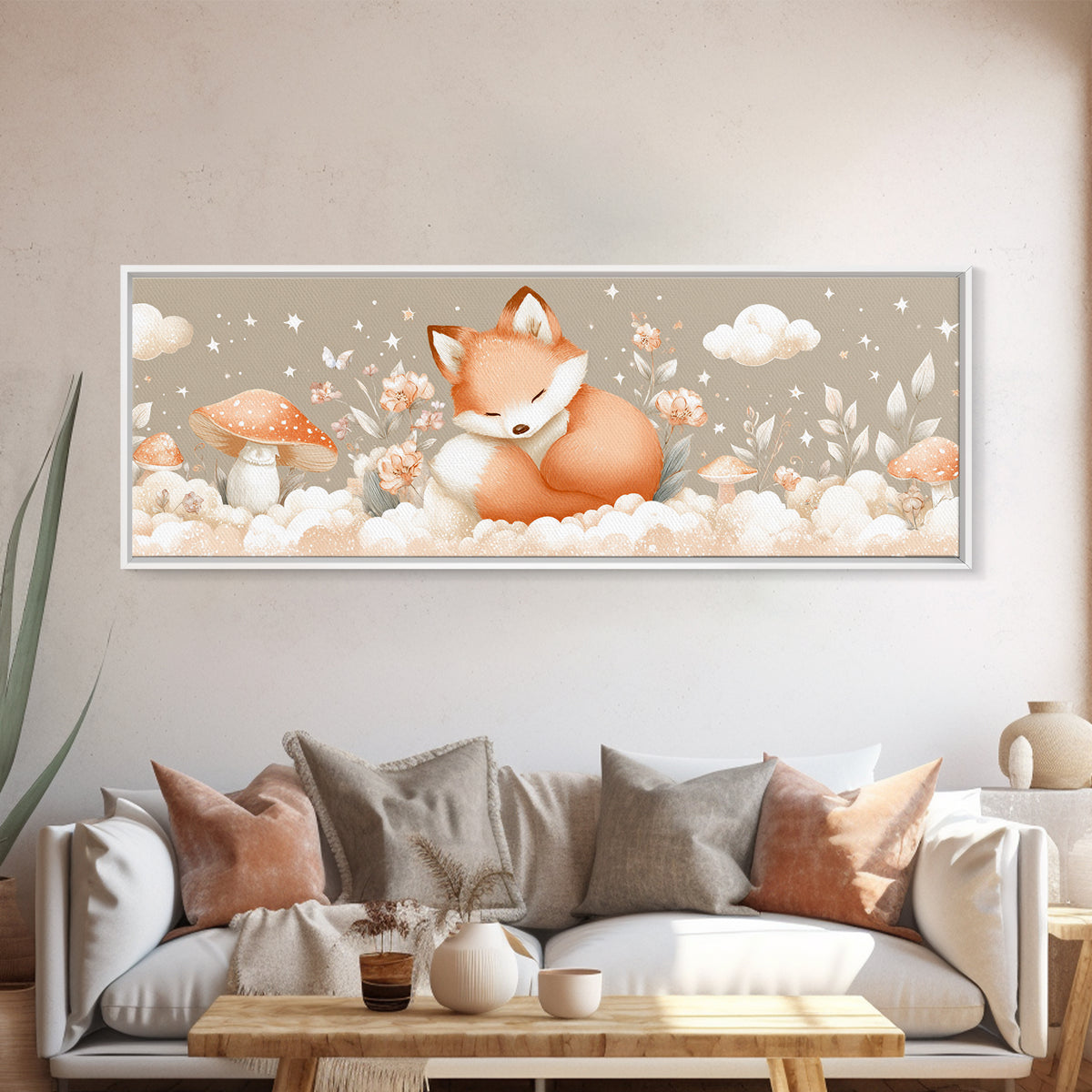 Woodland Fox Tucked Canvas Print, Nursery Art, Wall Hangings, Nursery Decor, Oil Painting, Nursery, Digital Download Art, NUR-3x1-92