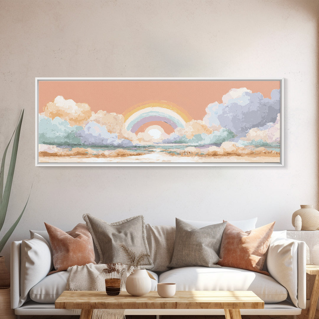 Rainbow Arch with Muted Nursery Colors Canvas Print, Nursery Art, Textured Painting, Nursery Decor, Oil Painting, Nursery, NUR-3x1-95