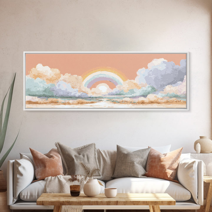 Rainbow Arch with Muted Nursery Colors Canvas Print, Nursery Art, Textured Painting, Nursery Decor, Oil Painting, Nursery, NUR-3x1-95