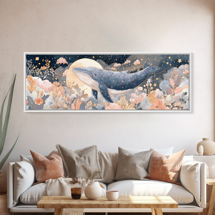 Whale and Tiny Stars Canvas Print, Nursery Art, Gallery Decor, Nursery Decor, Fine Art, Nursery, Wall Art, Wall Decor, NUR-3x1-96