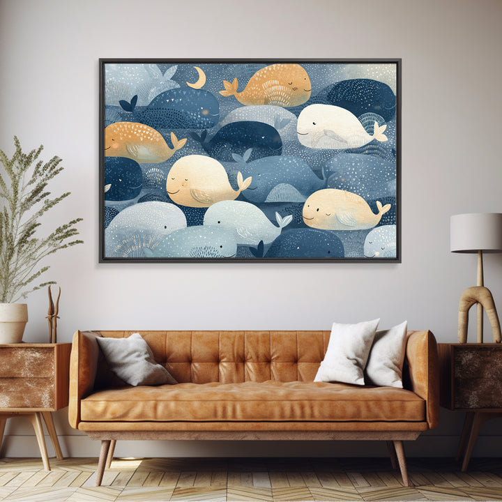 Whale and Tiny Stars Canvas Print, Nursery Art, Nursery Prints, Nursery Decor, Nursery, Kids Wall Decor, Kids Room Wall Art, NUR-3x2-12