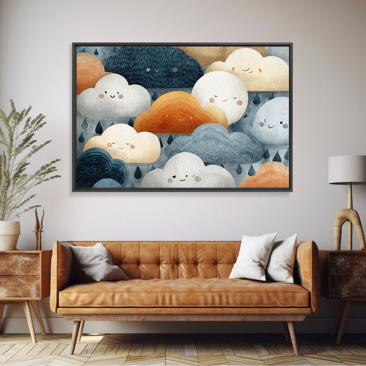 Clouds and Raindrops Framed Canvas Print, Nursery Art, Printable Wall Art, Nursery Decor, Fine Art, Nursery, Butterfly Wall Art, NUR-3x2-2