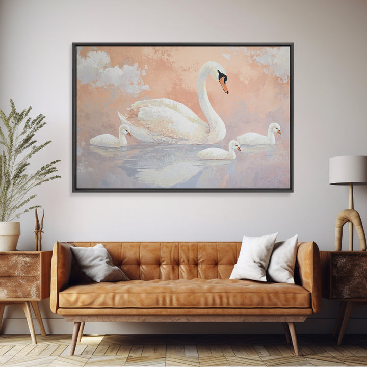 Swan and Cygnet Framed Canvas Print, Nursery Art, Wall Art Set of 3, Nursery Decor, Fine Art, Nursery, Dinosaur Wall Art, NUR-3x2-20