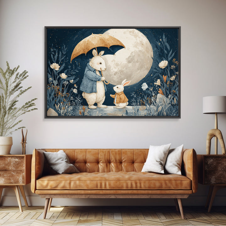 Bear and Rabbit Sharing Umbrella Canvas Print, Nursery Art, Digital Download Art, Nursery Decor, Nursery, Whimsical Wall Art, NUR-3x2-21