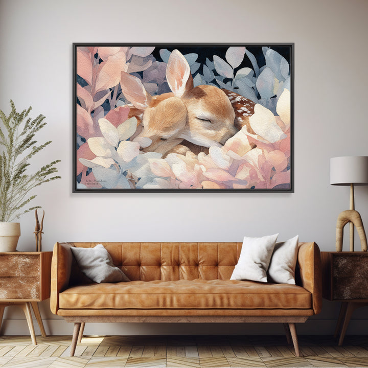 Deer Fawn Sleeping Canvas Print, Nursery Art, Playroom Decor, Nursery Decor, Nursery, Kids Room Wall Art, Dinosaur Wall Art, NUR-3x2-3