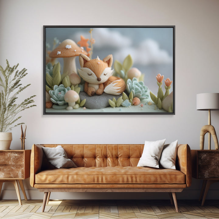Woodland Fox Tucked Canvas Print, Nursery Art, Digital Download Art, Nursery Decor, Fine Art, Nursery, Whimsical Wall Art, NUR-3x2-32