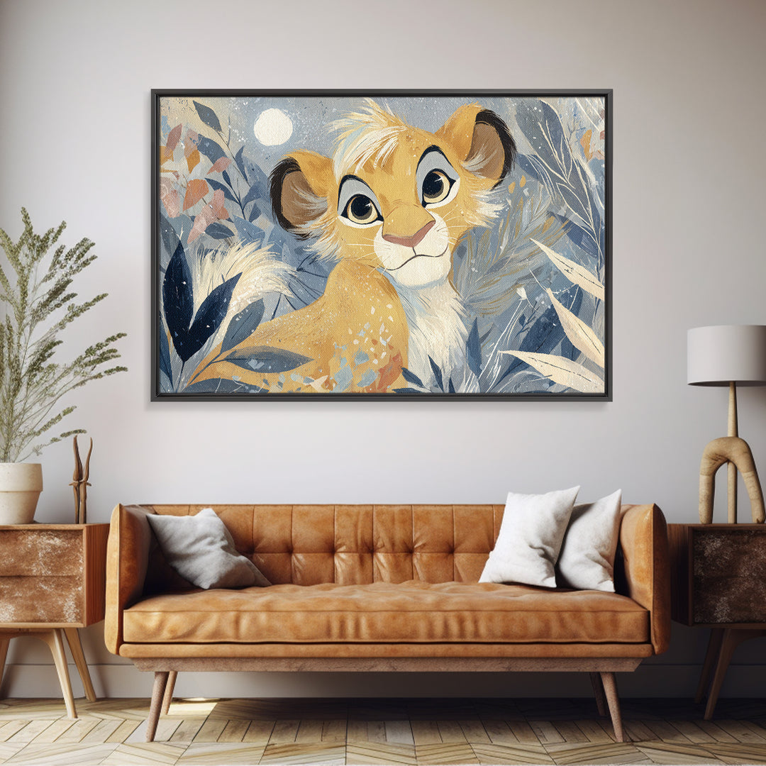 Lion Cub with Soft Golden Mane Canvas Print, Nursery Art, Playroom Wall Decor, Nursery Decor, Oil Painting, Nursery, NUR-3x2-37