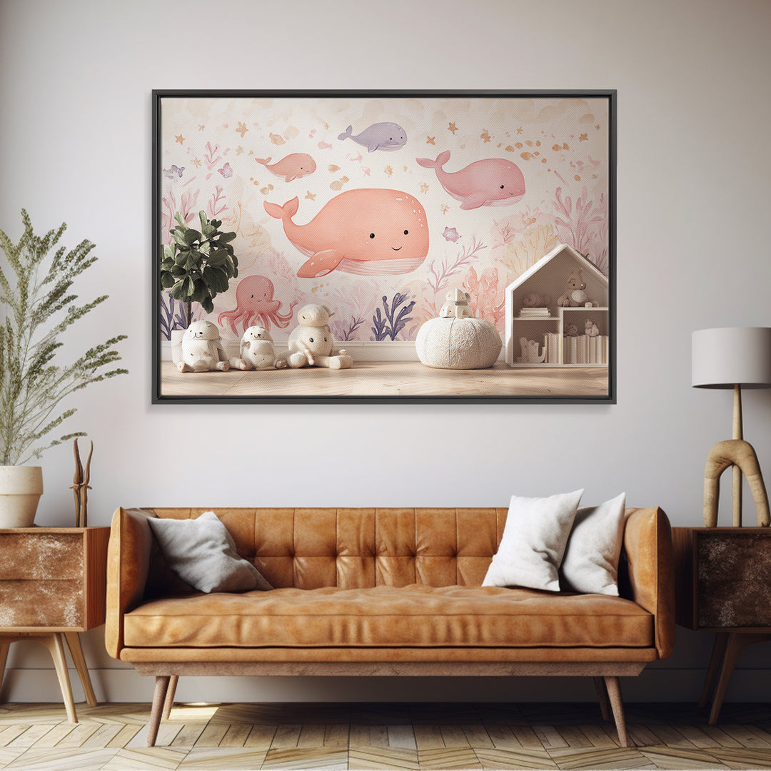 Friendly Ocean Creatures Canvas Print, Nursery Art, Wall Hangings, Nursery Decor, Fine Art, Nursery, Digital Download Art, NUR-3x2-4