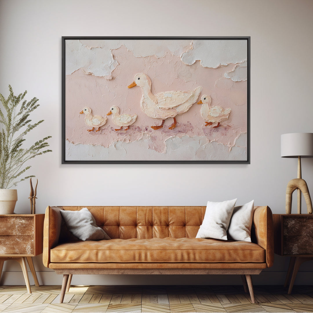 Ducklings Following a Mother Duck Canvas Print, Nursery Art, Playroom Decor, Nursery Decor, Oil Painting, Nursery, NUR-3x2-42