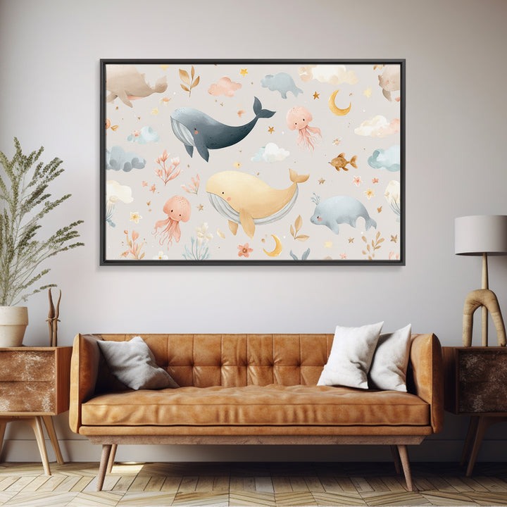 Friendly Ocean Creatures Canvas Print, Nursery Art, Butterfly Wall Art, Nursery Decor, Fine Art, Nursery, Woodland Nursery Art, NUR-3x2-52