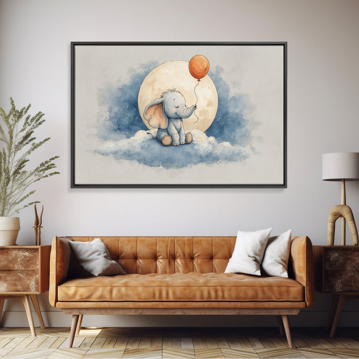 Sleepy Baby Elephant Holding a Tiny Balloon Canvas Print, Nursery Art, Kids Wall Decor, Nursery Decor, Fine Art, Nursery, NUR-3x2-53