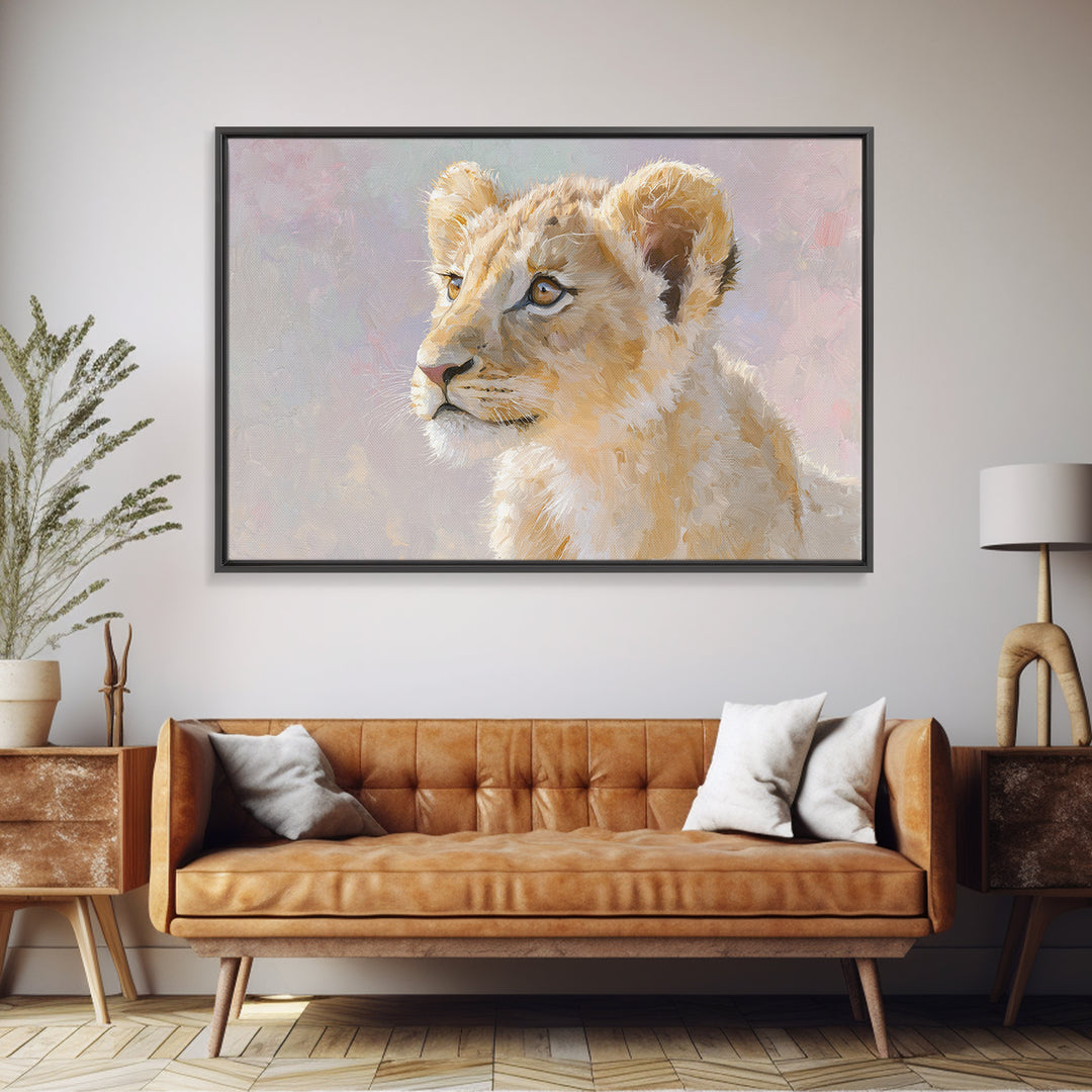 Lion Cub with Soft Golden Mane Canvas Print, Nursery Art, Playroom Wall Decor, Nursery Decor, Oil Painting, Nursery, NUR-3x2-61