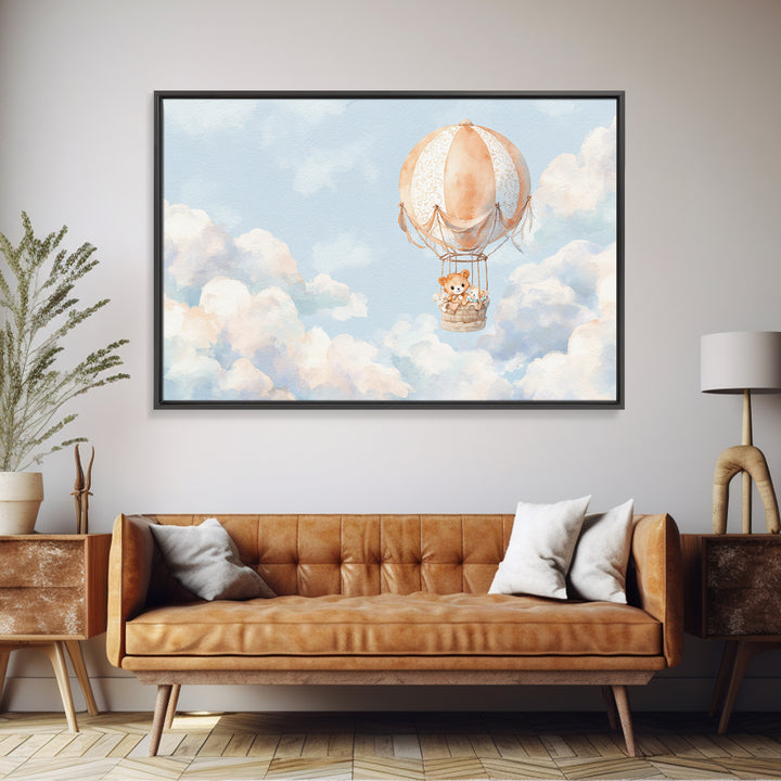 Floating Hot Air Balloon Framed Canvas Print, Nursery Art, Home Decor, Nursery Decor, Abstract Art, Nursery, Contemporary Art, NUR-3x2-64