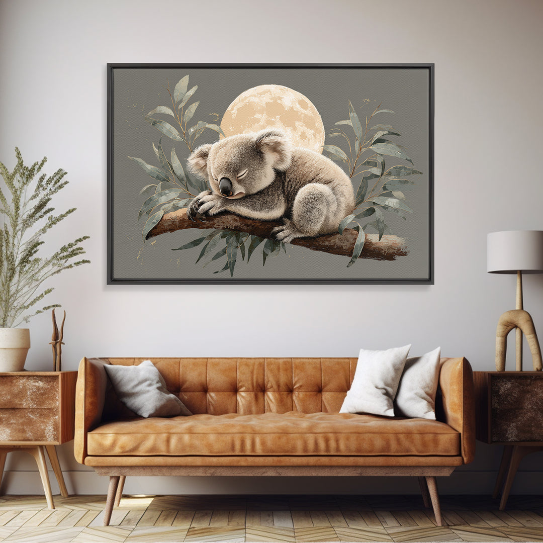 Sleeping Koala on Eucalyptus Branch Framed Canvas Print, Nursery Art, Baby Girl Nursery, Nursery Decor, Fine Art, Nursery, NUR-3x2-65