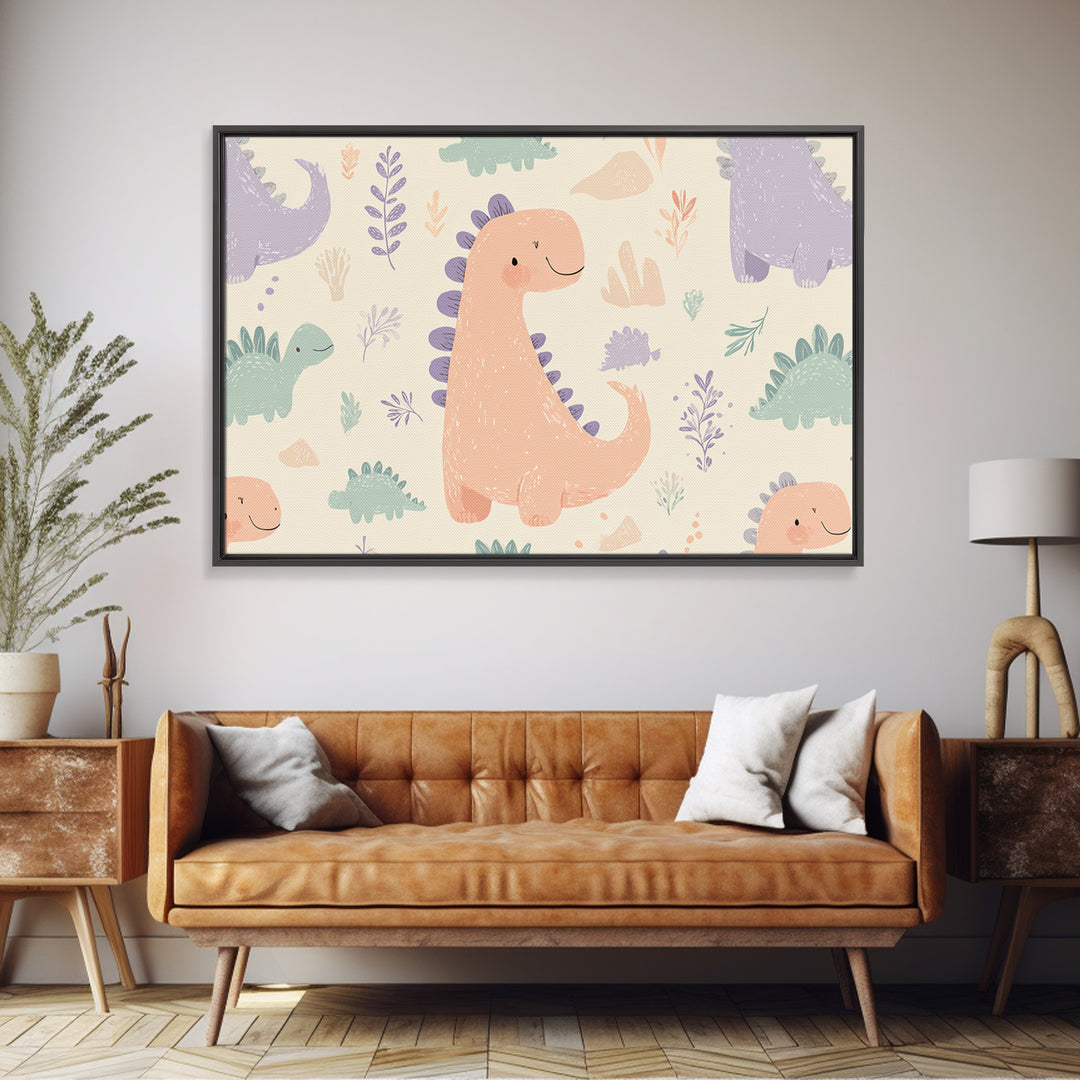 Tiny Dinosaur with Friendly Expression Canvas Print, Nursery Art, Textured Painting, Nursery Decor, Watercolor Art, Nursery, NUR-3x2-67
